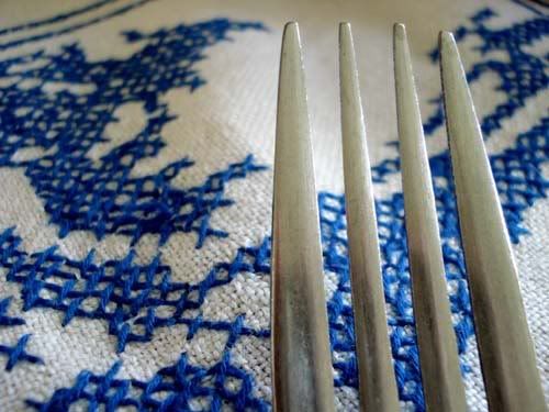 tablecloth, fork
