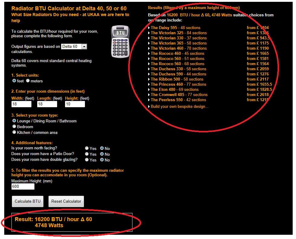Cast Iron Radiator Size Calculator